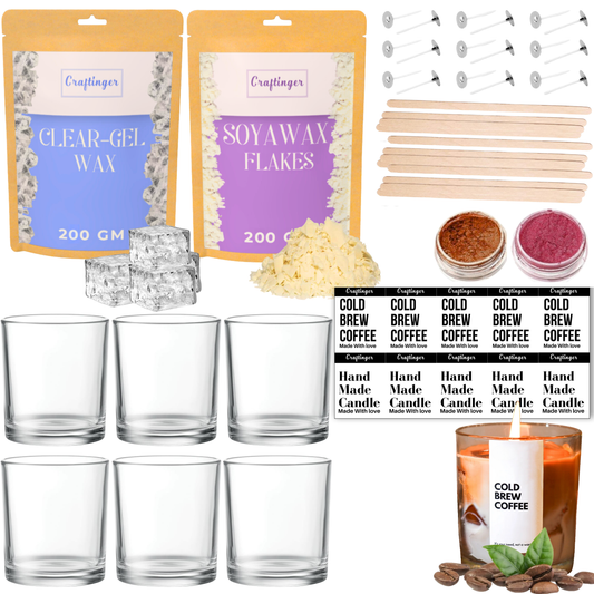 Craftinger DIY Candle Making Kit - Complete Set with 400gm SOYA Wax, Gel Wax, Jars, Wicks, Pigments, and Labels for Adults & Beginners