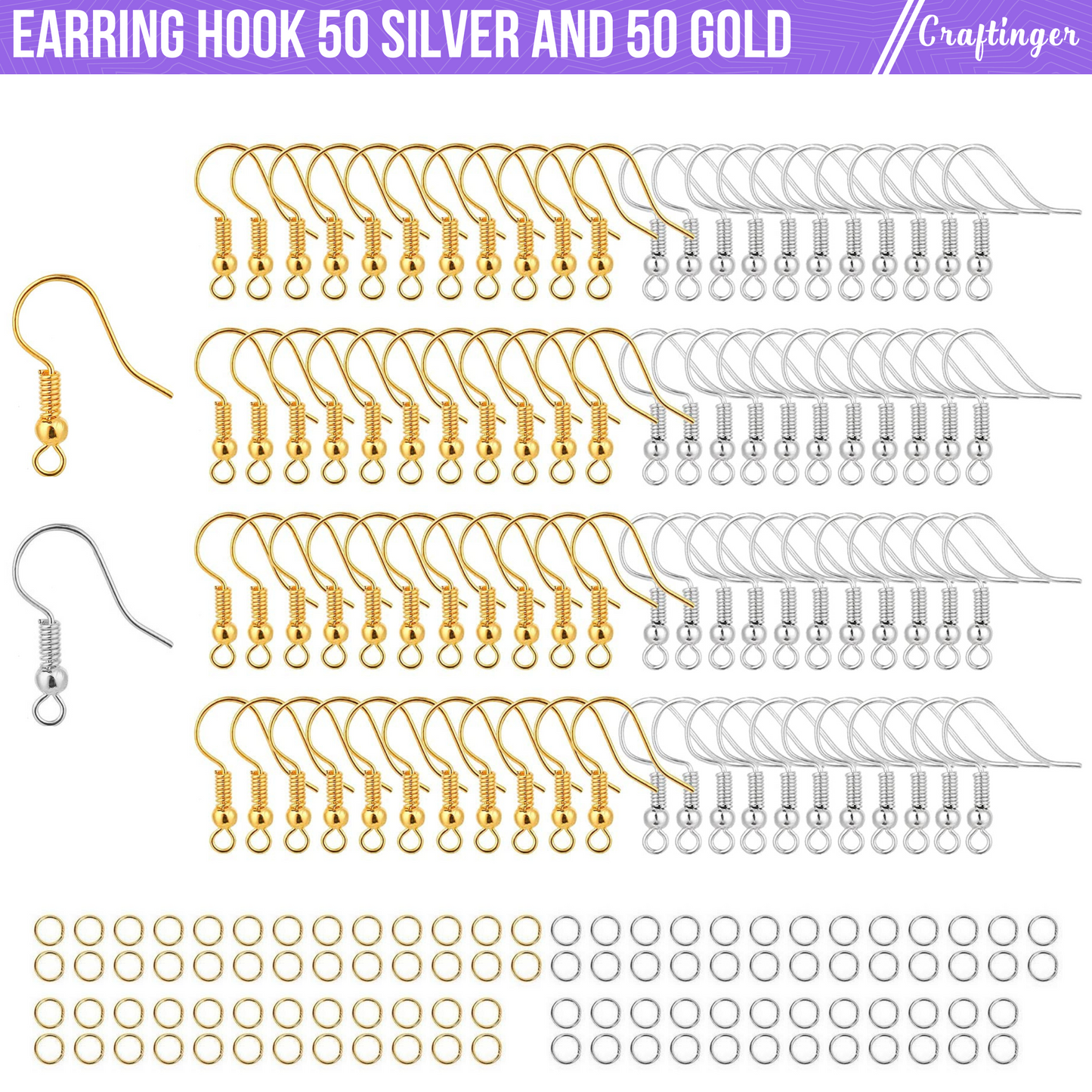 Earring Hooks Gold & Silver With Connector